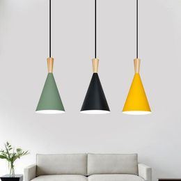 Pendant Lamps Nordic Style Creative Personality Solid Wood Three-head Small Restaurant Lamp Bedroom Bedside Bar Single-head Makaron Pe