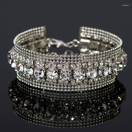 Link Bracelets Luxury Braidal Crystal Layered Wide & Bangles Pulseras Mujer For Women Wedding Bridal Jewelry