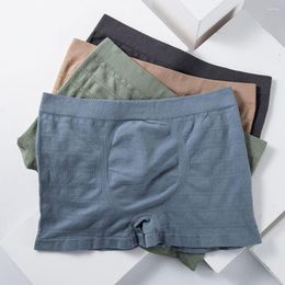 Underpants Elastic Mid-Waist Cotton Crotch Pattern Fitness Seamless Panties Men Underwear Breathable Boxer Nylon Shorts