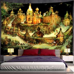 Tapestries New Year Christmas Decoration Fairy Tale Castle Snow House Tapestry Wall Hanging Tapestries Hippie Aesthetic Children Room Decor