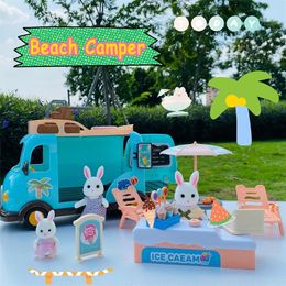 Tools Workshop Beach Bus 1/12 Forest Family Bunny Ice Cream Sales Vehicle Dollhouse Miniature Furniture For Girls Play House Toy Birthday Gifts 230812