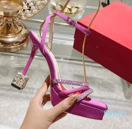 Roman sandals Latest fashion Fuchsia women shoes designer Rhinestone Decoration Party shoehigh heeled open toe Ankle Strap sandal with box