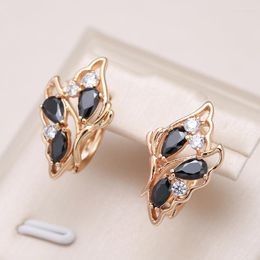 Dangle Earrings Kinel Abstract Butterfly For Women Black Natural Zircon With 585 Rose Gold Color High Quality Daily Fine Jewelry