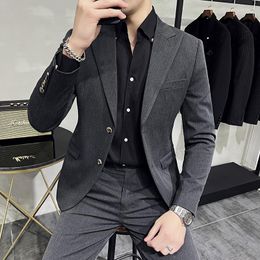 Men's Suits Brand 2 Piece Set (Jacket Pants ) Casual Business Black Grey Formal Groom Wedding Tuxedo Dress Blazers Trousers