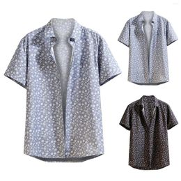 Men's Casual Shirts Turtleneck Tee Shirt Men Fashion Spring Summer Short Sleeve Turndown Neck Printed T Pajama Romper