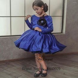 Girl Dresses Luxury Scoop Satin Flower With Black 2023 Knee Length Full Sleeve Wedding Party Gowns Beading Communion