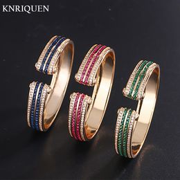 Bangle Luxury Wedding Bangles for Women Vintage Sapphire Emerald Ruby Gold Color Cuff Bracelets Party Fine Jewelry Birthday Female Gift 230814