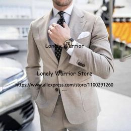 Men's Suits Fashion Beige For Mens Formal Business Blazer Wedding Groom Tuxedo 2 Piece Set Daily Jacket Pants Terno Masculino