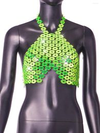 Women's Tanks Bling Green Acrylic Beads Woven Camis For Women Backless Halter Tank Tops Summer Party Bra Chain Beach Bikini Crop Breast