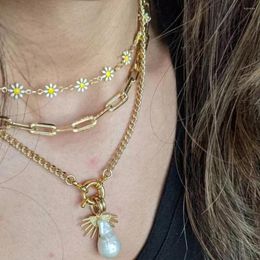 Chains White Pink Colourful Drip Oil Daisy Flower Chain Necklace 2023 Spring Clavicle Women Girls Fashion Charm Jewellery