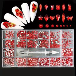 2500pcs Luxury Shiny Nail Art Rhinestones Crystal Decorations Set AB Glass With 1pc Pick Up Pen In Grids Box 21 Different Shape Nail Art Decoration Accessories