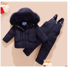 Cappotto per bambini abbigliamento per bambini giù per la giacca da bambino pelliccia di pelliccia parco con cappuccio addbib pantaloni turisti vestiti inverno snowsuit drop consegna dhcmw