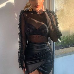 Women's Jumpsuits Rompers 2020 New Hot Sexy Transparent Bodysuit Mesh Slim Women Clubwear Tassel Long Sleeve O-Neck Mesh See-Through Black Elastic Rompers HKD230814