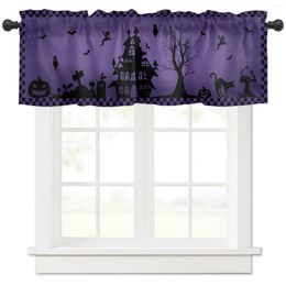 Curtain Halloween Castle Dead Tree Bat Purple Short Curtains Kitchen Cafe Wine Cabinet Door Window Small Home Decor Drapes