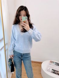 Sandro V-neck Knit Top Loose Long Sleeve Top for Women