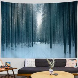 Tapestries Castle Tapestry Sunrise Style Forest Natural Snow Scene Wall Hanging Home Room Decor