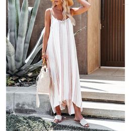 Casual Dresses Womens Spring Strappy Striped Long Maxi Dress Ladies Summer Loose Beach Holiday Straight Sundress For 2023