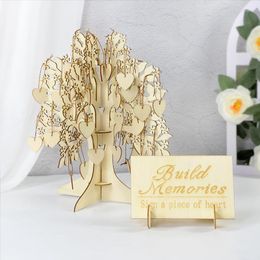 Party Supplies Wedding Guest Book 3D Wishing Tree Sign Engraved Name Wooden Heart Pendant Drop Ornaments Table Decoration Gifts