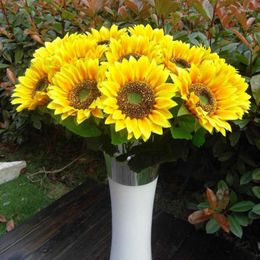 Decorative Flowers Artificial Sunflower Silk Flower Home Garden Verandah Bedroom Office Party Wall Decoration