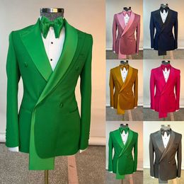 Gröna män bröllop tuxedos ren färg toppade lapel brudgum bär smal fit prom festrock bara en jacka