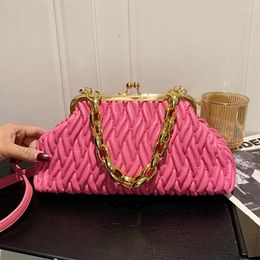 Evening Bags 2022 Famouse Brand Women Thick Chain Handbag And Purses Designer Lady Pleated Shell Clip Clutch Pink Green Crossbody 3273