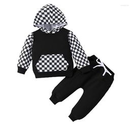 Clothing Sets Toddler Baby Boy Clothes Checkerboard Hoodie Sweatshirt Long Sleeve Pullover Shirt Pants Fall Winter Outfit Set