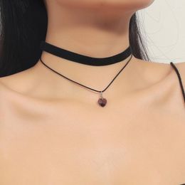 Choker Fashion Necklaces For Woman Beautiful Double-layer Black Ribbon Purple Heart Pendant Jewelry