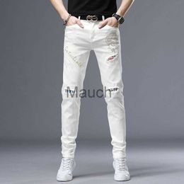Men's Jeans Spring Summer White Hot Drill Ripped Cowboy Korean Style Streetwear Men Washed Luxury Holes Slim Hiphop Stylish Jeans Trousers J230814