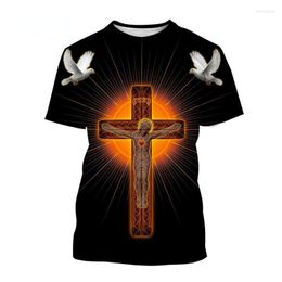 Men's T Shirts Shirt Cool Jesus Cross 3d Print Graphic Tshirts Men Christian Faith O-neck Short Sleeve Tops Tee Male Clothing