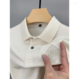 Men's Polos High-end Summer Luxury Lapel Polo Shirt Lyocell Solid Color Short-sleeved Square Embroidery Business Casual Top M-4X