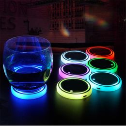 100Pcs Led Car Water Luminous Coaster Light RGB 7 Colourful USB Sensor Vibration Atmosphere Lamp Holder Car Decor Lighting