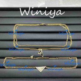 Strands, Strings designer New Inverted Triangle Letter Enamel Diamond Necklace with Double Layer Trend Personalised Fashion Sweater Chain 4KYO