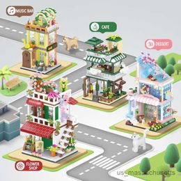 Blocks Creative Street View Dessert Shop Music Restaurant Coffee House Flower House Building Block Micro Brick Particles Toys For Gifts R230814