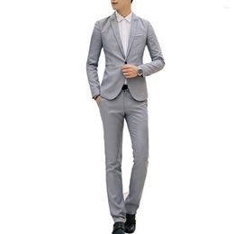 Men's Suits Men Pants Set Stylish Business Suit Lapel Slim Fit With Pockets For Spring Autumn Full Shoulder Design