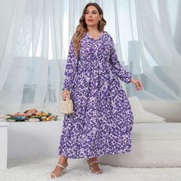 Plus Size Dresses Womens French Style Sweet Spring Full Sleeve Vintage Maxi Dress For Women Halter Print Oversized FC272