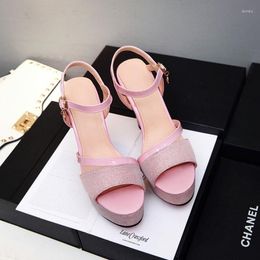 Sandals Big Size Ladies Summer Platform Women Shoes Woman Yuzui Bright Leather Fabric Waterproof Table