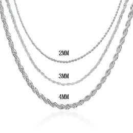 Chains 925 Silver 2MM/3MM/4MM Twisted Rope Chain Necklace For Women Man Necklaces Fashion Jewellery