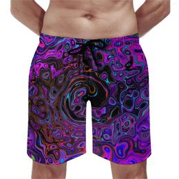 Men's Shorts Retro Liquid Swirl Board Summer Trippy Magenta Vintage Beach Short Pants Man Running Surf Comfortable Custom Trunks