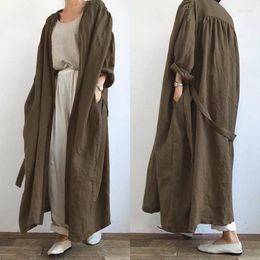 Women's Trench Coats Versatile Long Windbreaker Coat 2023 Autumn Casual Cotton Solid Elegant Pocket Sleeve Shirt Dress