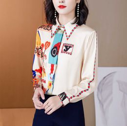 2023 Fashion Designer Printed Silk Shirts Runway Women Long Sleeve Lapel Elegant Blouses Office Ladies Luxury Shirt Slim Spring Autumn Classic Button Tops Plus Size