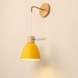 Wall Lamps Nordic Wooden Wall Lamp With Switch Modern Wall Sconce For Bedroom Living Room Home Lighting Macaroon 6 Colour Steering Head E27 HKD230814