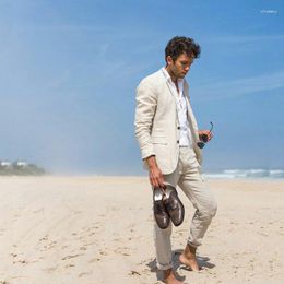 Men's Suits Beach Wedding Ivory Linen Men Groom Tuxedo Slim Fit Casual Man Blazer Wear 2piece Costume Homme Terno Masculino