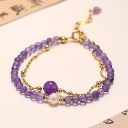 Link Bracelets Original Korean Design Natural Purple Crystal Beaded Bracelet For Women Fashion Pearl Jewelry Bangles