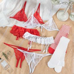 Sexy Set Sexy Lingerie with stockings Set Women's Intimates lace Underwear Bra Panties Set G-string Garter Belt sexual lingerie erotic HKD230814