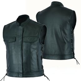 Men s Vests Vest Leather Punk Fashion Casual Coat Motorcycle Men Solid Fleet 230814