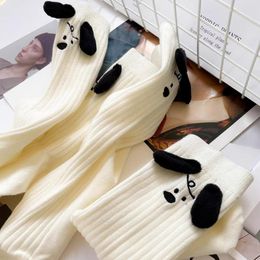 Women Socks 1 Pair Kawaii 3D Eared Puppy Dog Men Cotton Middle Tube Cute Funny Harajuku Japanese Fashion White Floor Sock