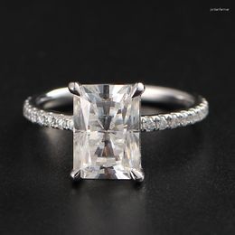 Cluster Rings Stamped Solid 9/10/14/18K White Gold Ring Wedding Anniversary Engagement Party 2ct 8x6mm Radiant D VVS Moissanite For Woman