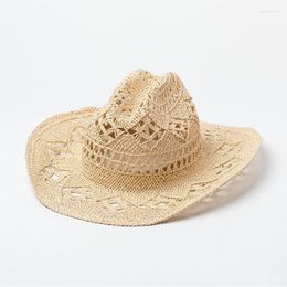 Berets 2023 Spring Summer Hollow Woven Hat Women Fashion Casual Girl Outdoor Sunshade Cowboy Sun Wide Brim Straw