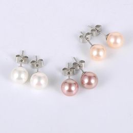 Stud Earrings Korean Fashion Women Imitation Pearl Ear Studs White Pink Shell Beads Stainless Steel Wedding Party Jewelry Gift