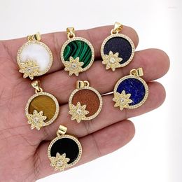 Pendant Necklaces Gold Plated Natural Stone Fine Sunflower CZ Round Bead Lapis Lazuli Tiger Eye Jewelry Accessories DIY Necklace